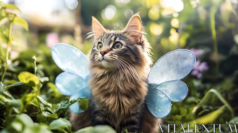 AI ART Graceful Tabby Fairy Cat in Lush Garden