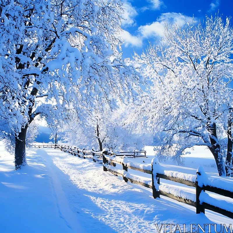 Snow-Covered Path in Winter Forest AI Image