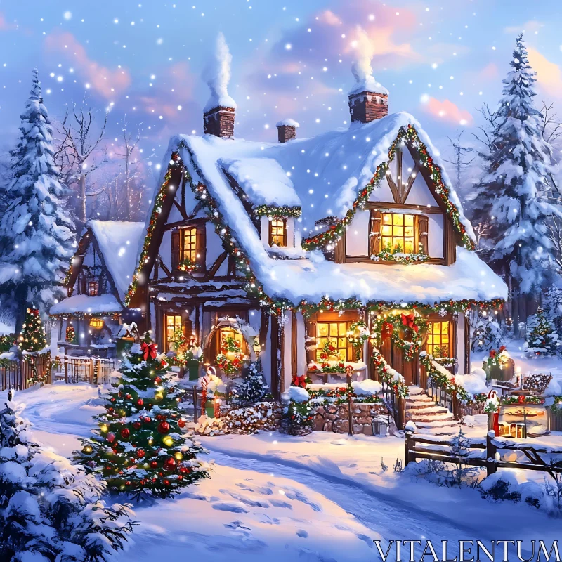 Festive and Cozy Christmas Cottage Scene AI Image