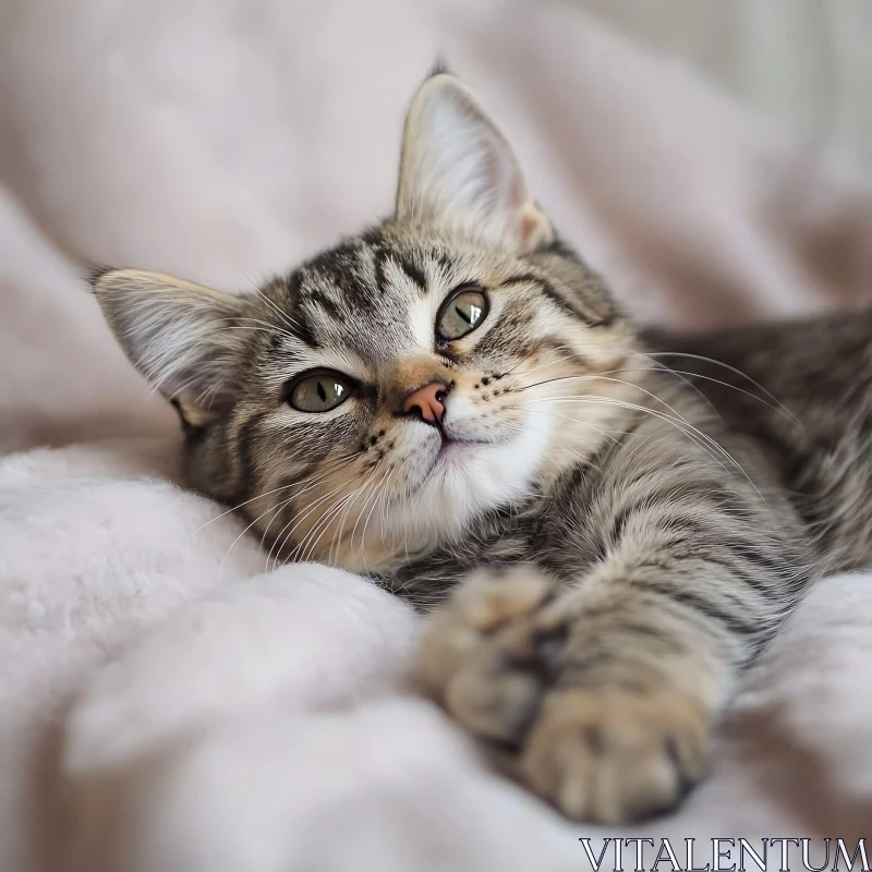 Cute Fluffy Kitten Lying Comfortably AI Image