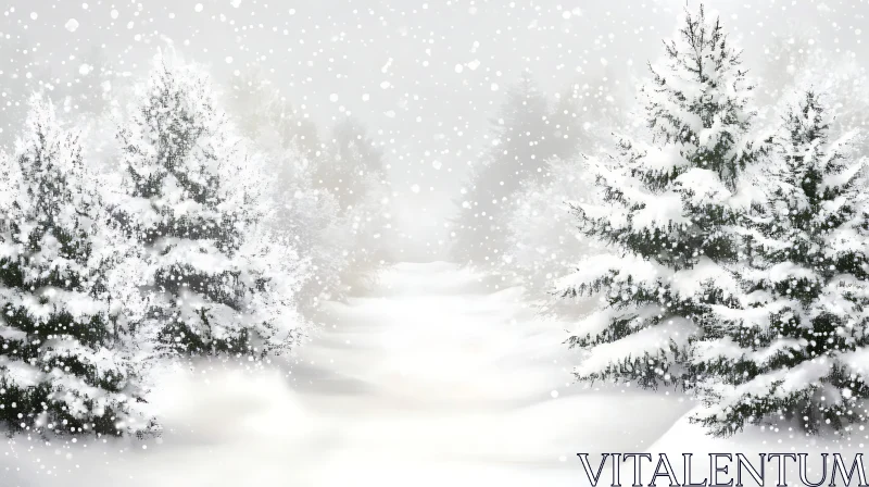 AI ART Tranquil Winter Snow Scene with Evergreen Trees