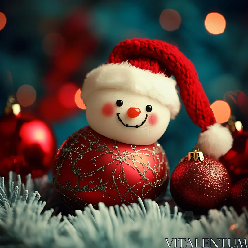 Festive Snowman and Christmas Baubles AI Image