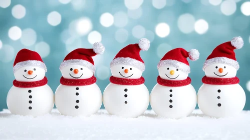 Festive Snowmen with Santa Hats