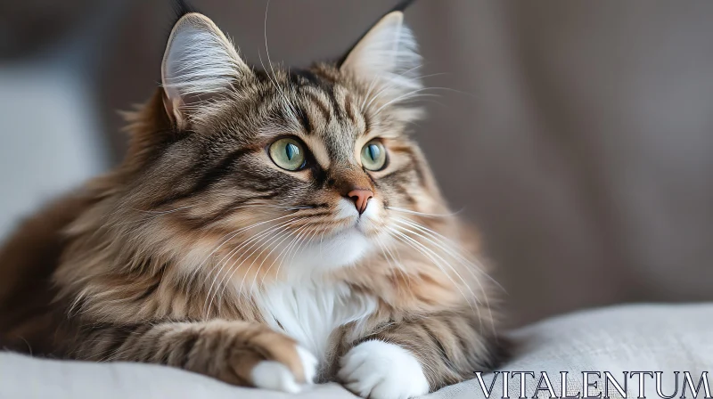 Fluffy Cat with Green Eyes Relaxing AI Image