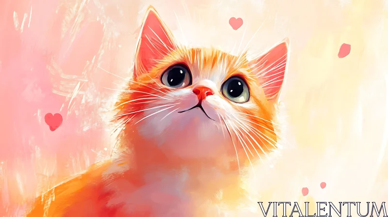 Cute Kitten Art with Heart Shapes AI Image