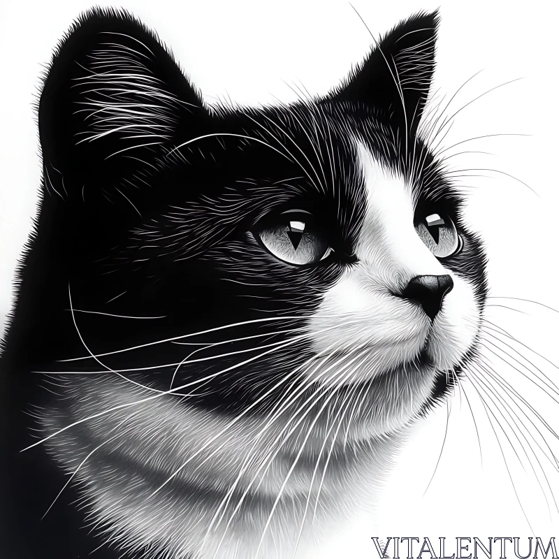 Detailed Portrait of a Black and White Cat AI Image