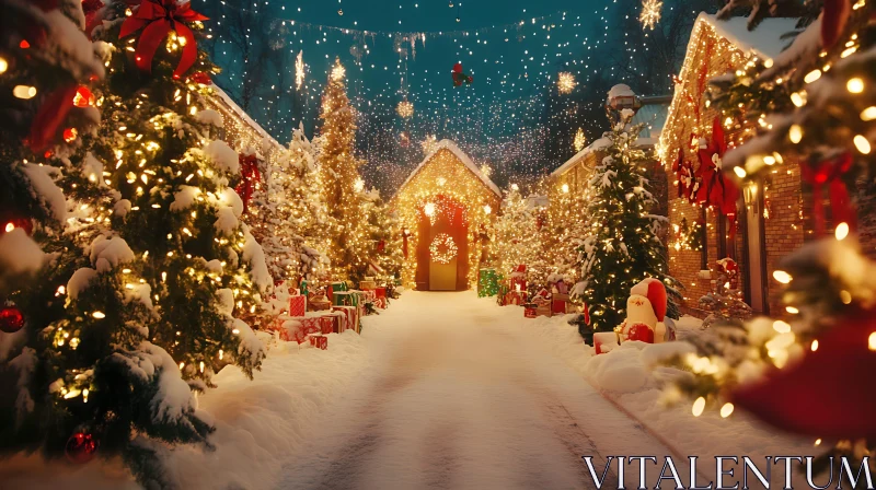 Magical Christmas Scene with Snow and Lights AI Image