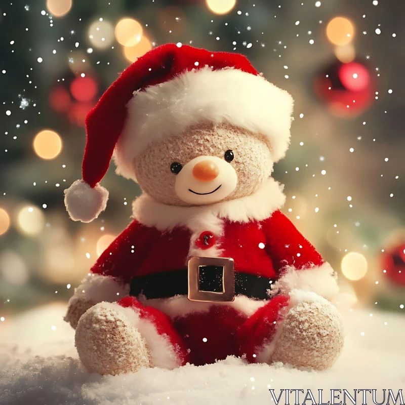 Festive Santa Bear Amidst Christmas Decor AI Image