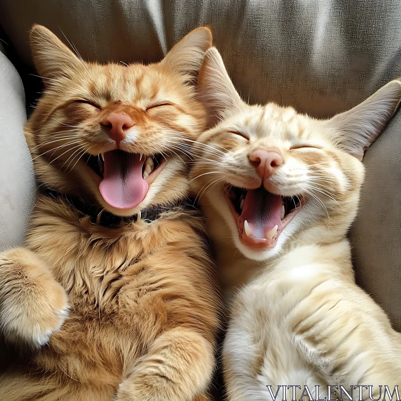 Laughing Cats Relaxing Together AI Image