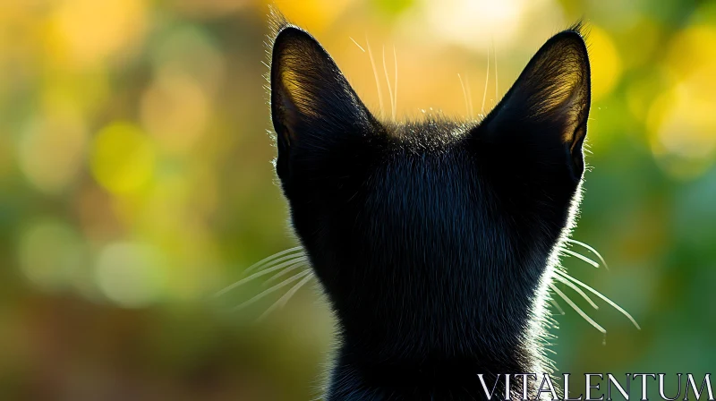 Black Cat Study with Nature Bokeh AI Image