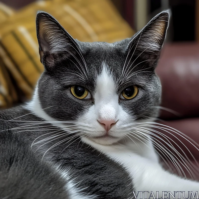 Gray and White Cat with Long Whiskers AI Image