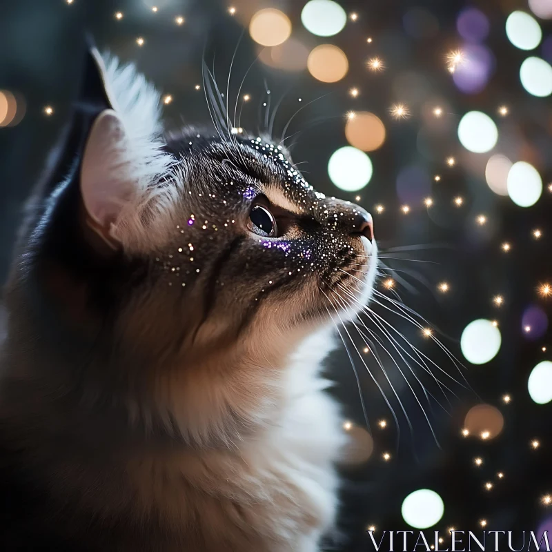 Magical Cat Face Adorned with Glitter AI Image