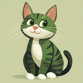 Friendly Green Striped Cat Cartoon