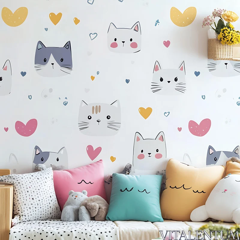 AI ART Playful Cat Illustrations in a Cozy Nursery Setting