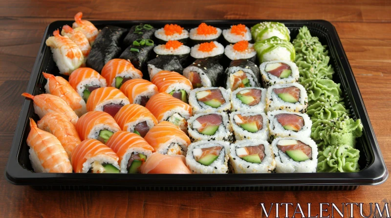 Delicious and Fresh Sushi on a Black Tray AI Image