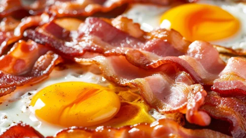 Delicious Bacon and Eggs on a Wooden Plate