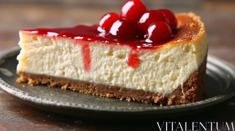Delicious Cheesecake Slice on Brown Plate - Food Photography AI Image