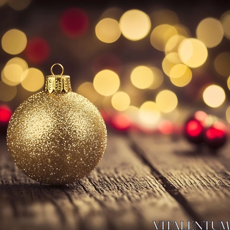 Festive Golden Bauble with Warm Lights AI Image