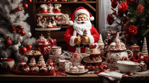 Festive Christmas Scene with Santa Claus and Christmas Foods