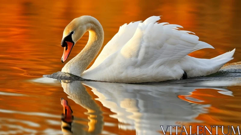 Graceful Swan Swimming in a Serene Lake AI Image