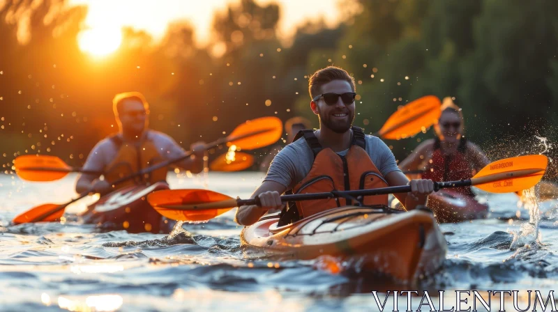 AI ART Kayaking Adventure at Sunset on the River