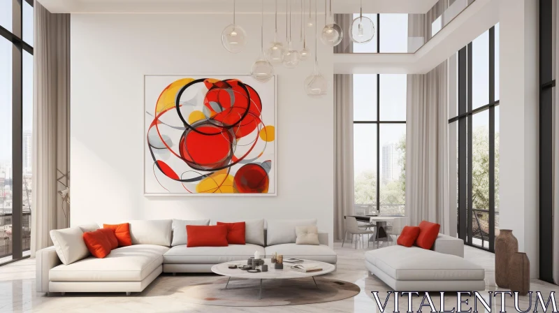 AI ART Modern Living Room with White Sofa and Artwork