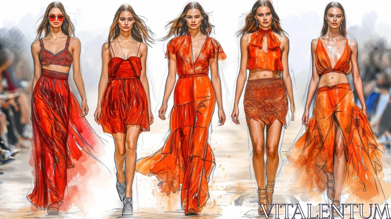 Stunning Fashion Show: Red Dresses on the Runway AI Image
