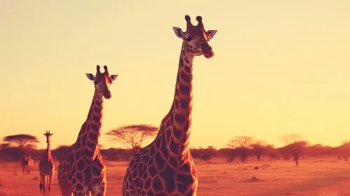 Sunset Serenity: Majestic Giraffes in the African Savanna