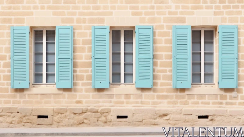 AI ART Symmetrical Residential Building Facade with Blue Shutters