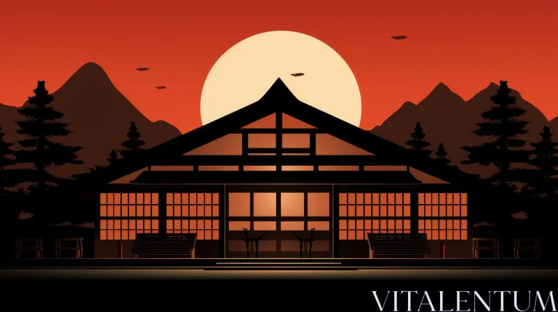 Tranquil Japanese House Illustration in Nature Setting AI Image