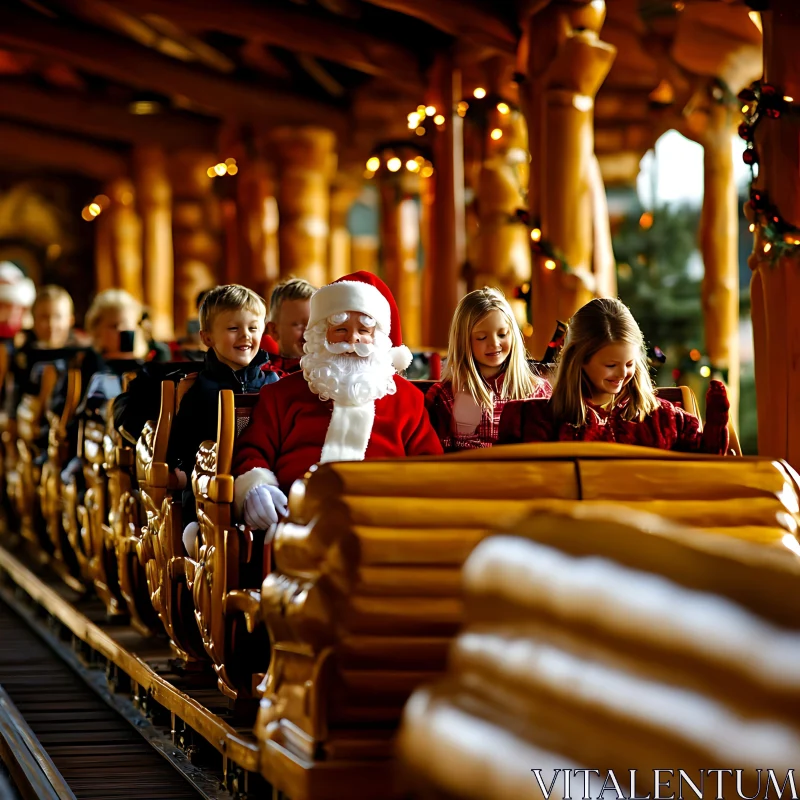 Christmas Joy with Santa Claus and Children on a Sleigh AI Image