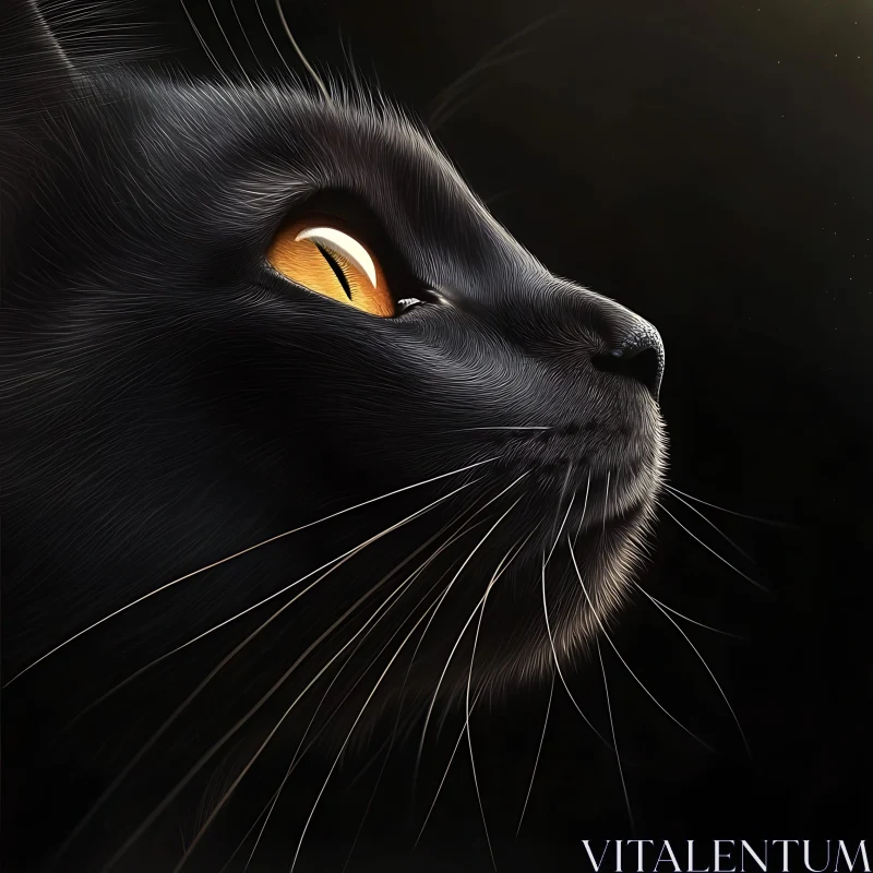 Dramatic Black Cat Whiskers and Eye Detail AI Image