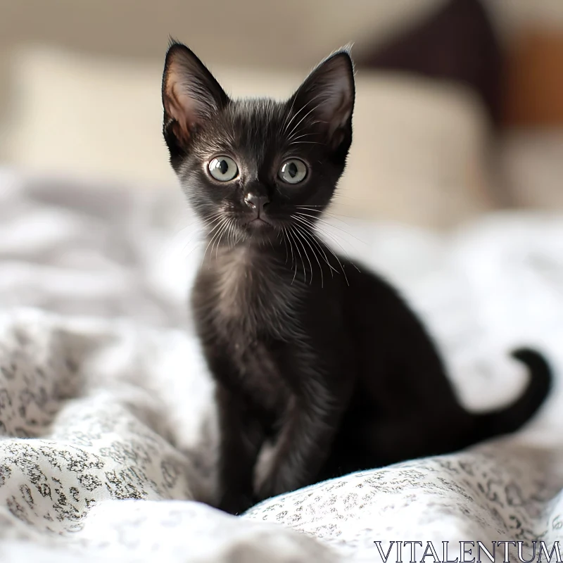 Curious Black Kitten in a Cozy Setting AI Image