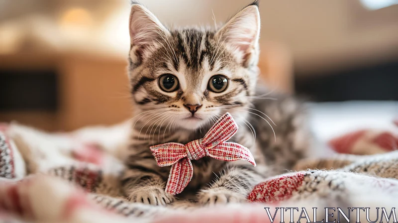 Cute Tabby Kitten with Bow Tie AI Image