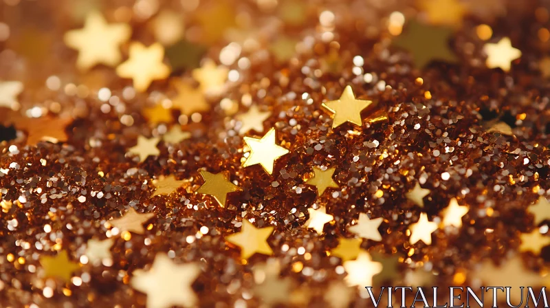 Sparkling Golden Stars on Bronze Glitter Background AI Image