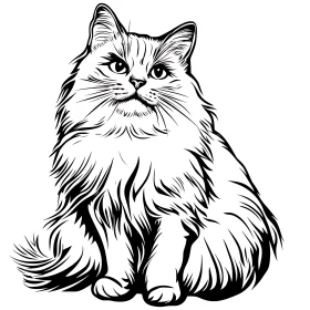 Detailed Line Drawing of a Majestic Cat