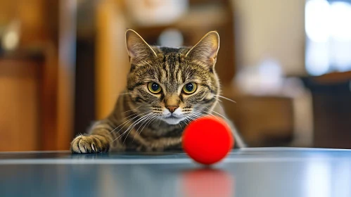 Feline Focus on Red Ball