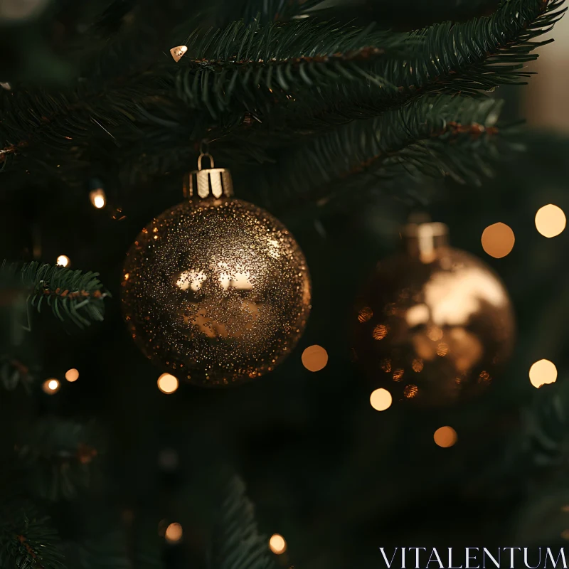 Festive Golden Christmas Tree Ornaments AI Image