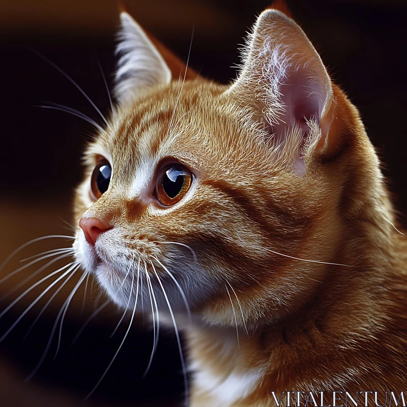 Ginger Cat Side Profile in Dark Background AI Image