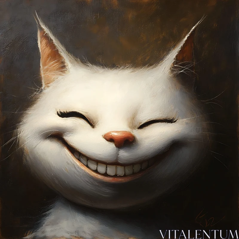 Smiling White Cat Close-Up Painting AI Image