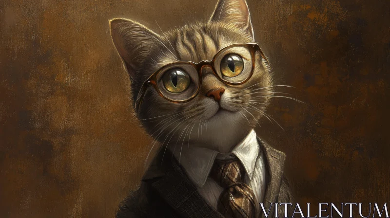 Sophisticated Cat with Glasses AI Image