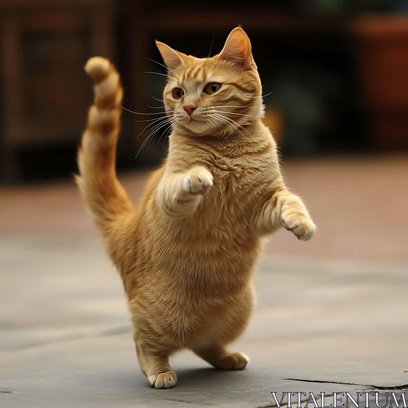 Playful Ginger Cat on Hind Legs AI Image