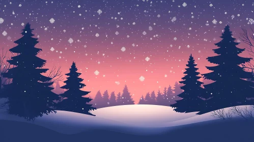 Peaceful Snowy Forest at Sunset