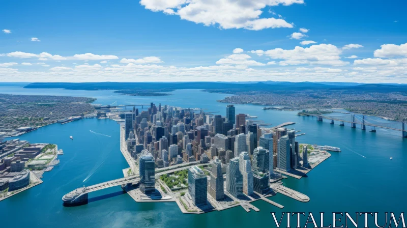 Aerial View of New York City: Captivating Harbor Views and Skyscrapers AI Image