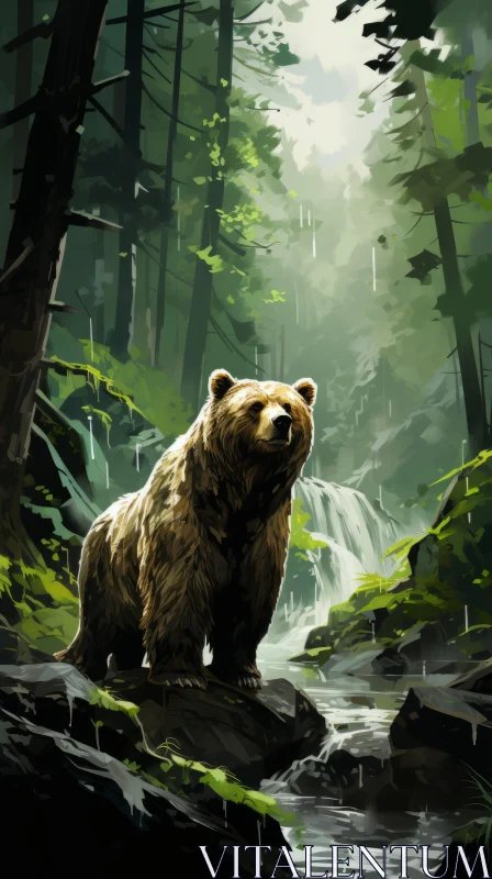 Bear in Forest: A Fusion of Realism and Abstract Art AI Image