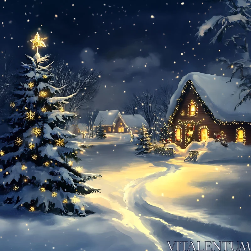 Magical Snow-Covered Christmas Scene AI Image