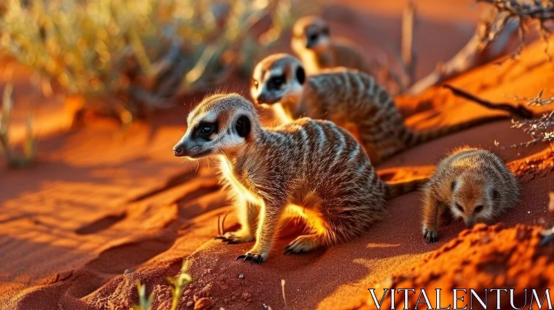 Curious Meerkats in the Desert - A Captivating Wildlife Scene AI Image