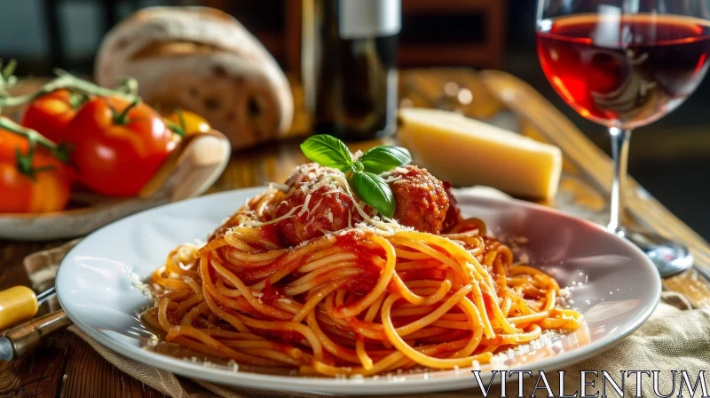 AI ART Delicious Spaghetti with Meatballs and Tomato Sauce