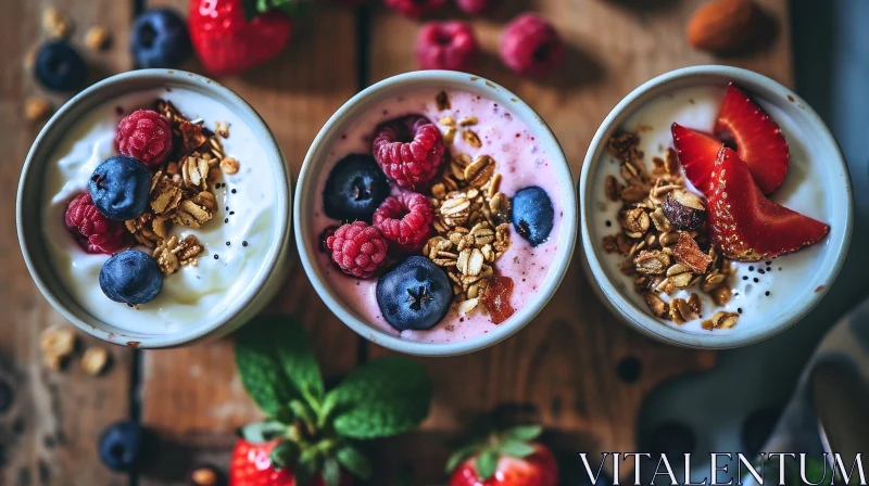 Delicious Yogurt Bowls with Berries and Granola AI Image