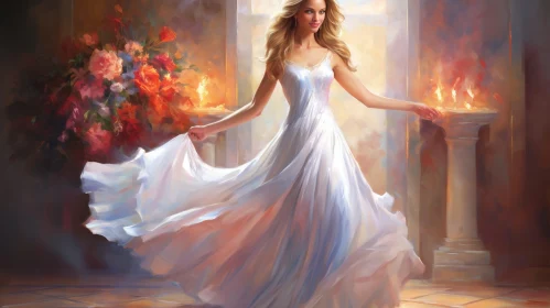 Elegant Woman in White Dress Painting